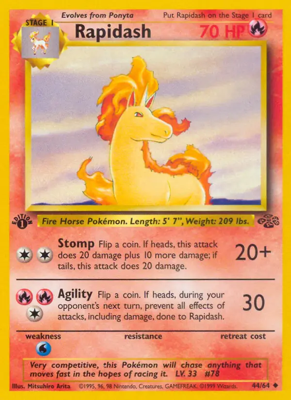 Rapidash Pokemon card from Jungle 1st Edition