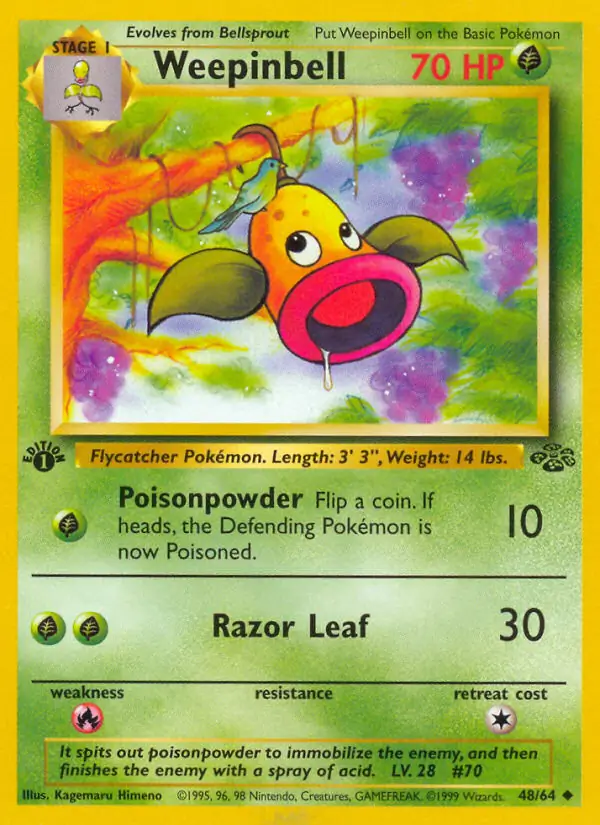 Weepinbell Pokemon card from Jungle 1st Edition