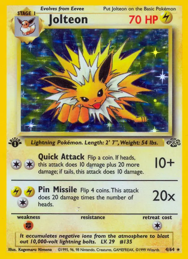 Jolteon Holo Pokemon card from Jungle 1st Edition