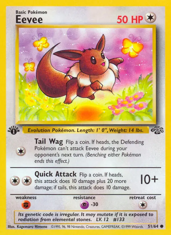 Eevee Pokemon card from Jungle 1st Edition