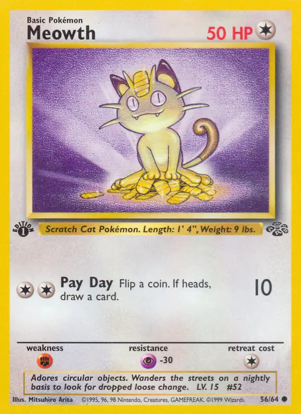 Meowth Pokemon card from Jungle 1st Edition