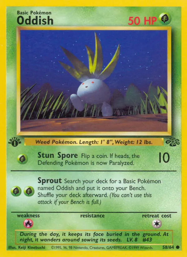 Oddish Pokemon card from Jungle 1st Edition