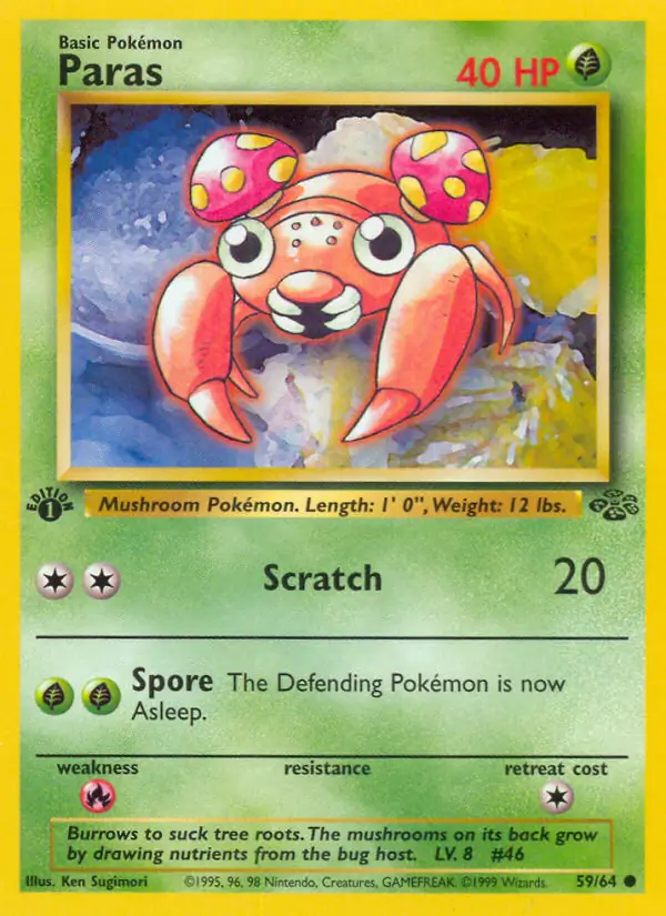 Paras Pokemon card from Jungle 1st Edition