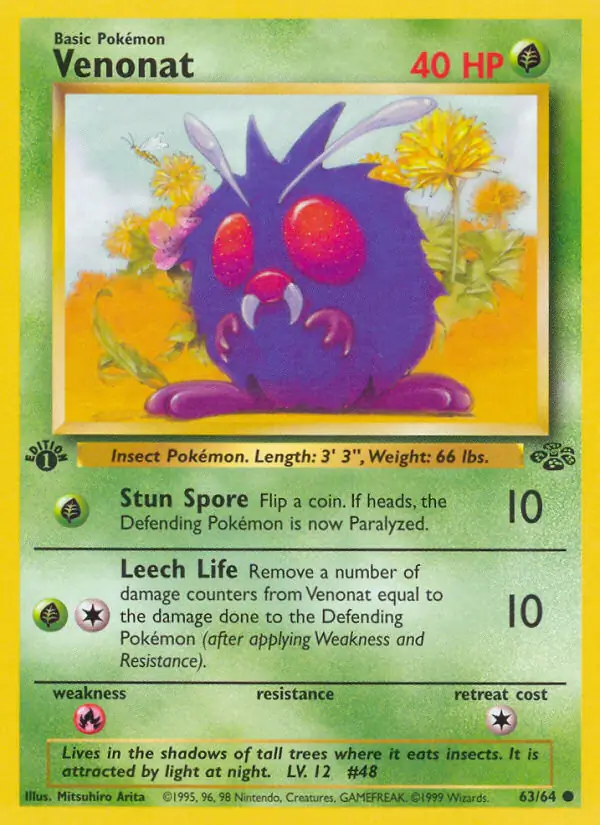 Venonat Pokemon card from Jungle 1st Edition