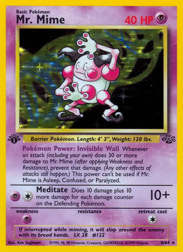 Mr. Mime Holo Pokemon card from Jungle 1st Edition