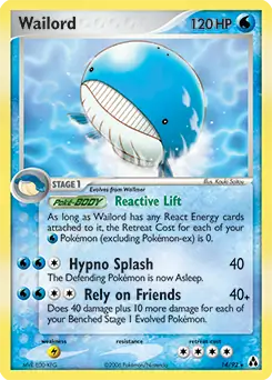 Wailord Holo Pokemon card from Legend Maker