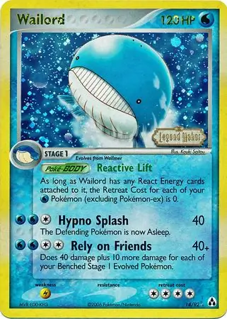Wailord Reverse Holo Pokemon card from Legend Maker