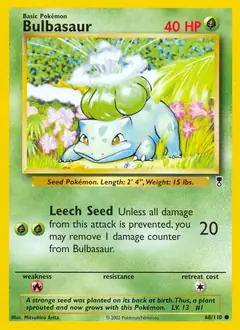 Bulbasaur Pokemon card from Legendary Collection