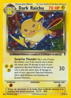 Dark Raichu Holo Pokemon card from Legendary Collection