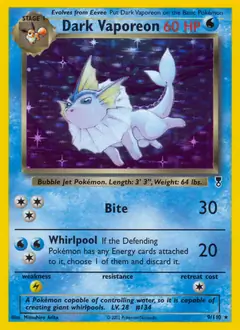 Dark Vaporeon Holo Pokemon card from Legendary Collection