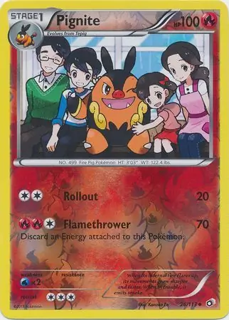 Pignite Reverse Holo Pokemon card from Legendary Treasures