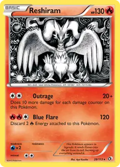 Reshiram Holo Pokemon card from Legendary Treasures