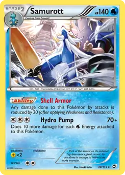 Samurott Holo Pokemon card from Legendary Treasures