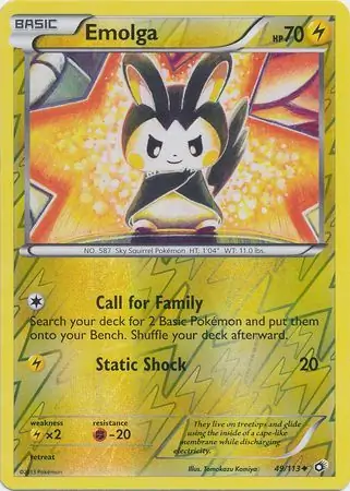 Emolga Reverse Holo Pokemon card from Legendary Treasures