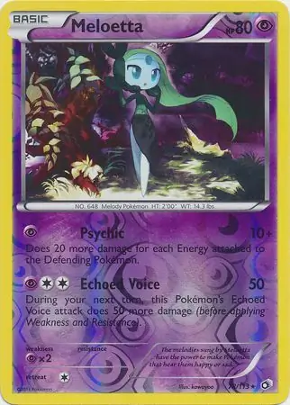 Meloetta Reverse Holo Pokemon card from Legendary Treasures