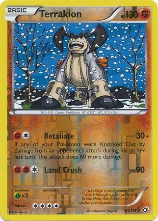 Terrakion Reverse Holo Pokemon card from Legendary Treasures