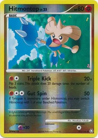 Hitmontop Reverse Holo Pokemon card from Legends Awakened