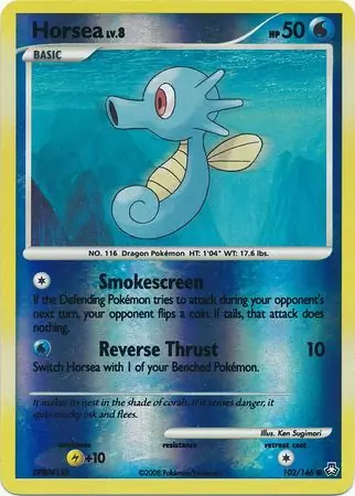 Horsea Reverse Holo Pokemon card from Legends Awakened