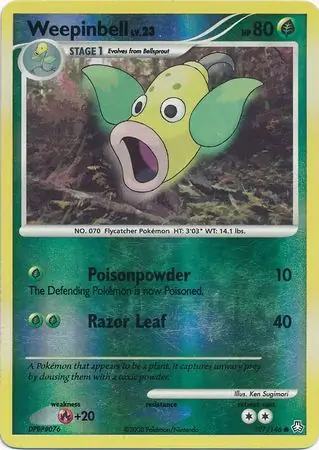 Weepinbell Reverse Holo Pokemon card from Legends Awakened