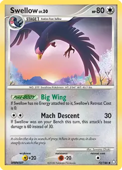 Swellow Pokemon card from Legends Awakened