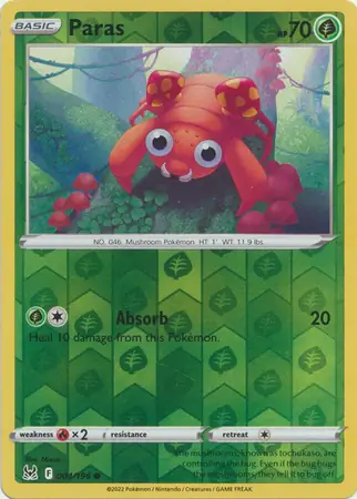 Paras Reverse Holo Pokemon card from Lost Origin