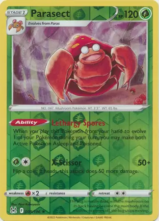 Parasect Reverse Holo Pokemon card from Lost Origin