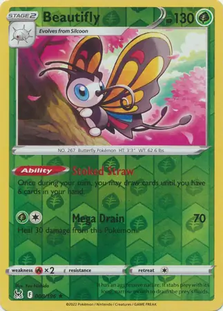 Beautifly Reverse Holo Pokemon card from Lost Origin