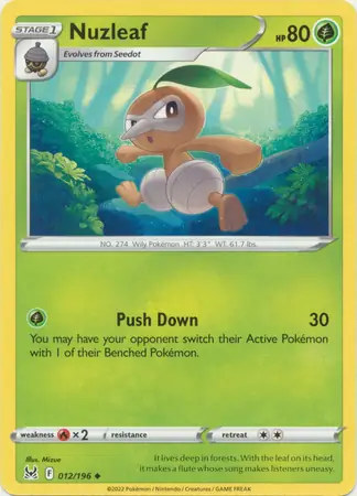 Nuzleaf Pokemon card from Lost Origin