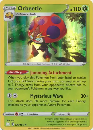 Orbeetle Pokemon card from Lost Origin