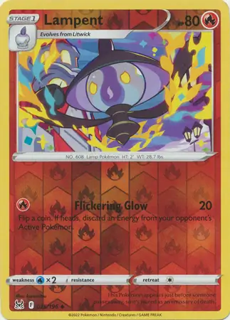 Lampent Reverse Holo Pokemon card from Lost Origin