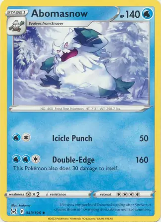 Abomasnow Pokemon card from Lost Origin