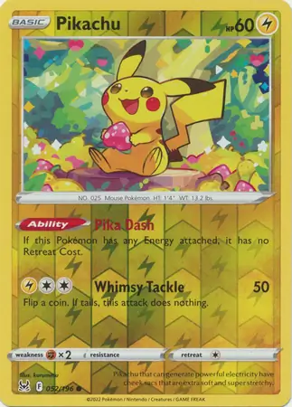 Pikachu Reverse Holo Pokemon card from Lost Origin