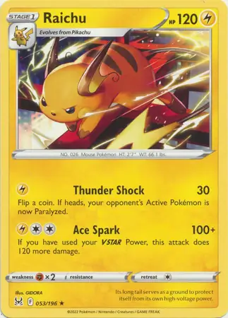 Raichu Pokemon card from Lost Origin