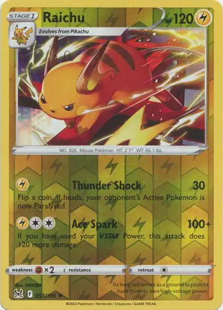 Raichu Reverse Holo Pokemon card from Lost Origin