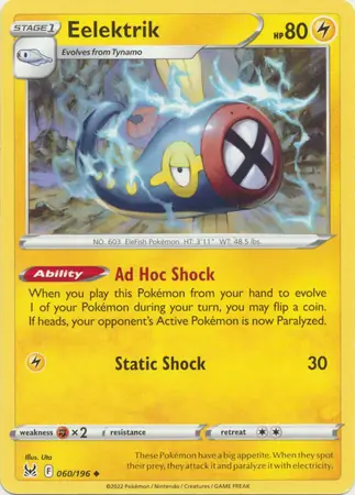 Eelektrik Pokemon card from Lost Origin