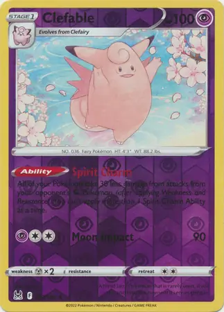 Clefable Reverse Holo Pokemon card from Lost Origin