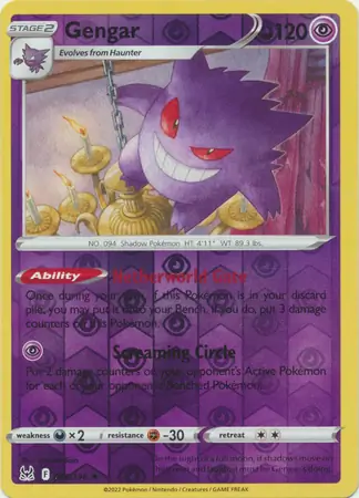 Gengar Reverse Holo Pokemon card from Lost Origin