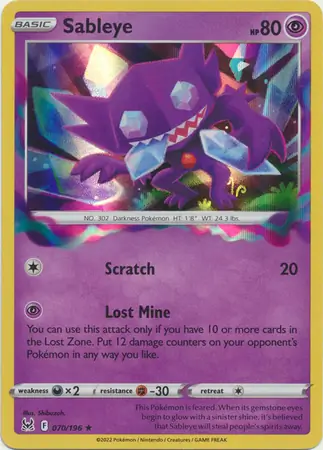Sableye Pokemon card from Lost Origin