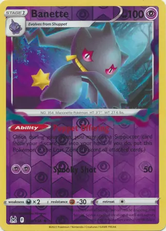 Banette Reverse Holo Pokemon card from Lost Origin