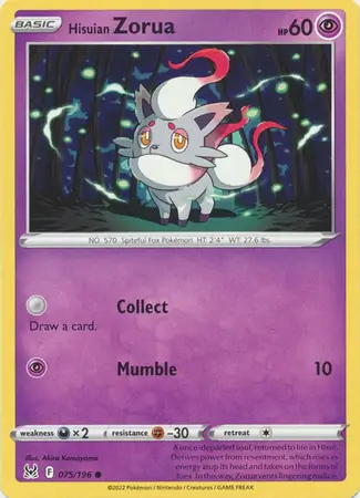 Hisuian Zorua Pokemon card from Lost Origin