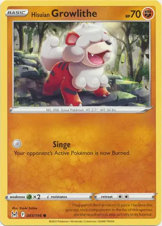 Hisuian Growlithe Pokemon card from Lost Origin