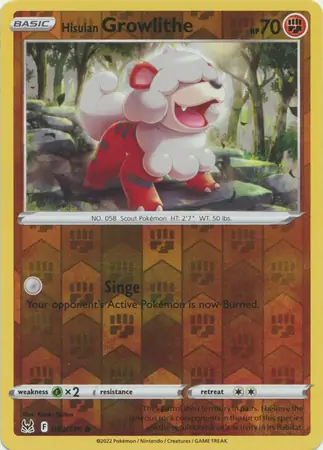 Hisuian Growlithe Reverse Holo Pokemon card from Lost Origin
