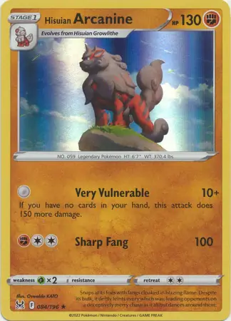 Hisuian Arcanine Pokemon card from Lost Origin
