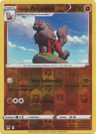 Hisuian Arcanine Reverse Holo Pokemon card from Lost Origin