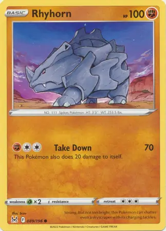Rhyhorn Pokemon card from Lost Origin