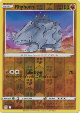 Rhyhorn Reverse Holo Pokemon card from Lost Origin