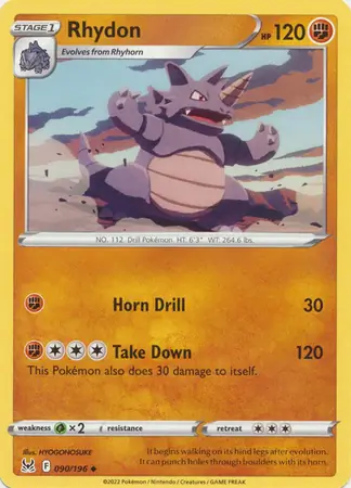 Rhydon Pokemon card from Lost Origin