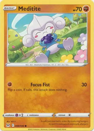 Meditite Pokemon card from Lost Origin