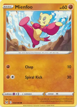 Mienfoo Pokemon card from Lost Origin