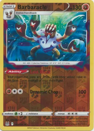 Barbaracle Reverse Holo Pokemon card from Lost Origin